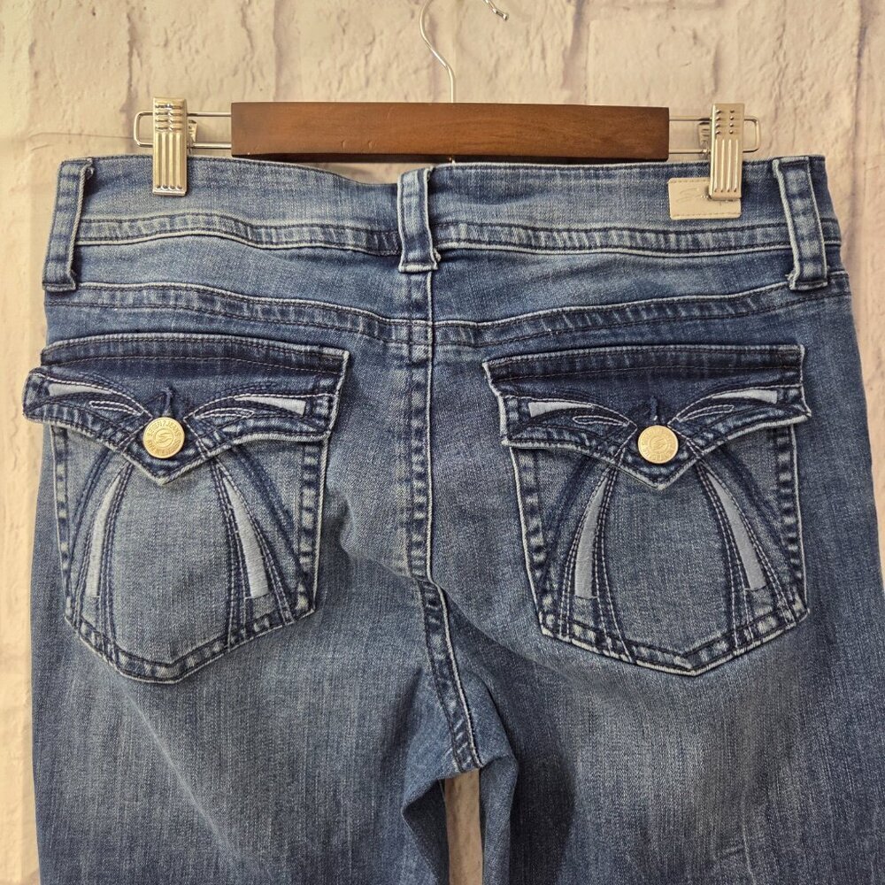 Seven7 Starlette Size 12 Medium Wash Denim Blue Pocket Detail Mid Rise Skinny - Picture 5 of 10